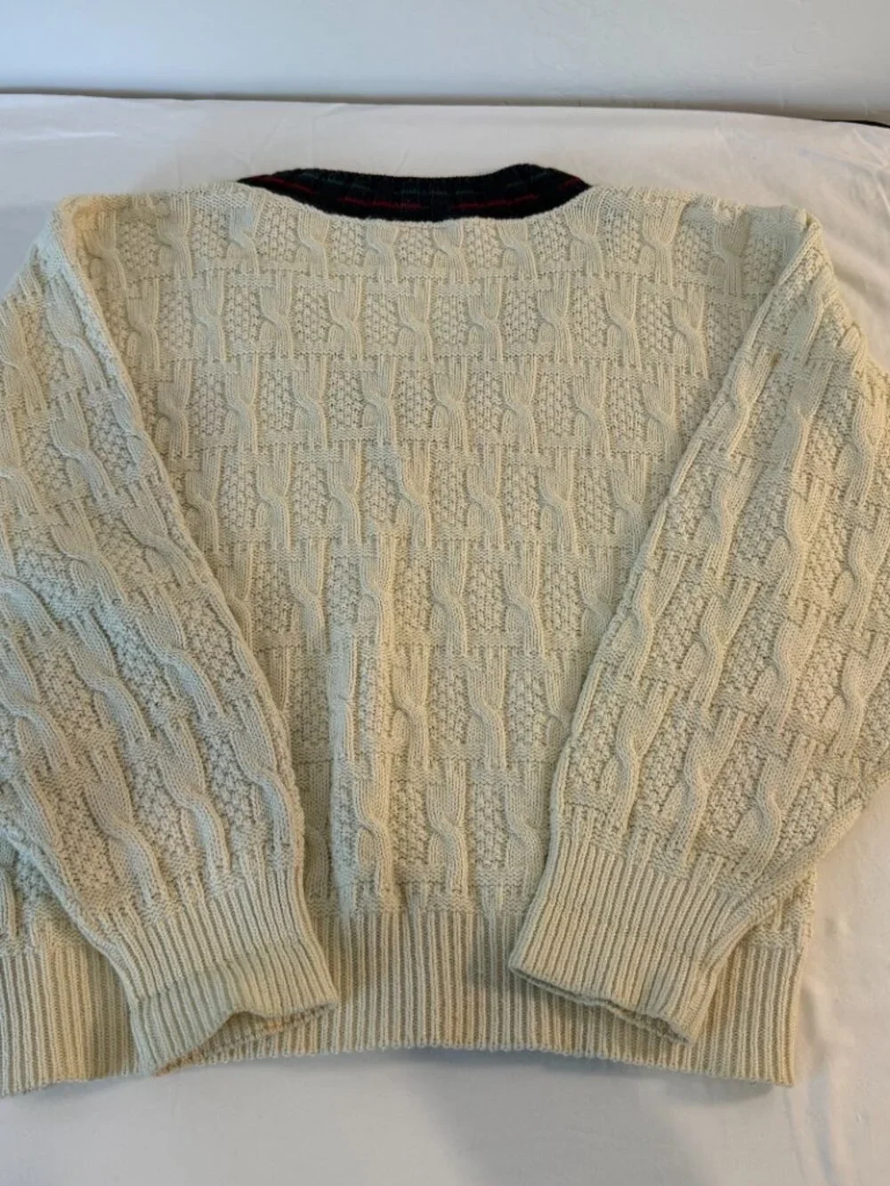 Vintage Hampton Bay Trading Co Cable Knit Sweater Mens L 100% Cotton USA V Neck